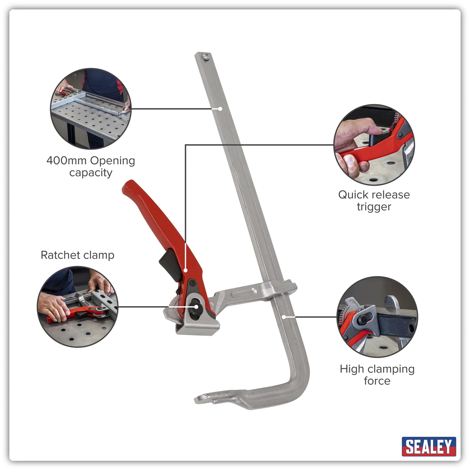 Sealey Welding Ratchet Clamp 400mm Opening Capacity WRC400