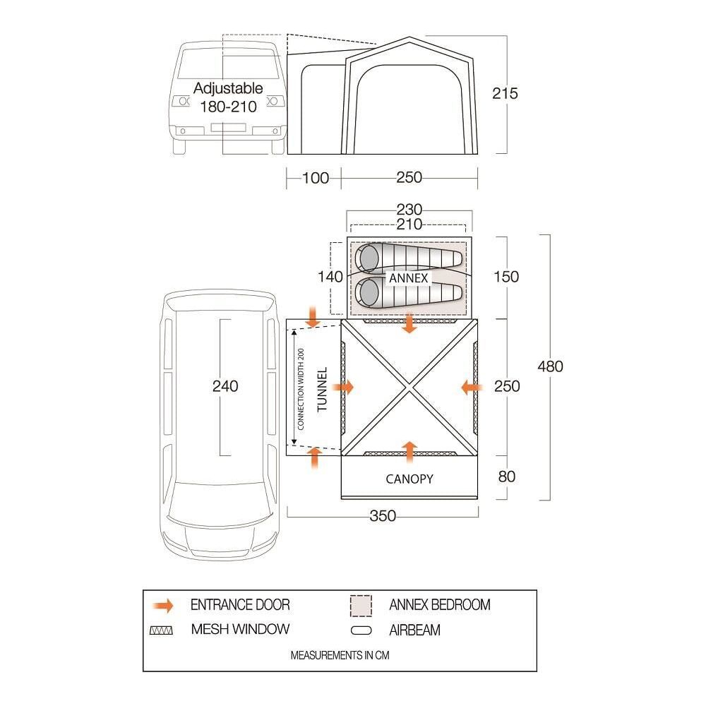 Vango Versos Air Low Drive Away Awning  (180 - 210cm) Campervan