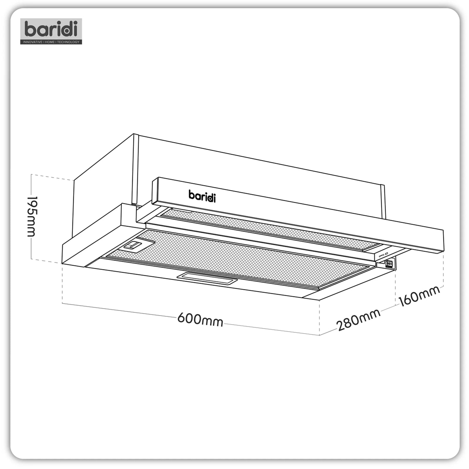 Baridi Wall Mounted Cooker Hood 60cm - 33W Power