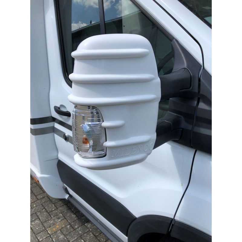 For Ford Transit Mark 8 Mirror Protectors White Pair - Twin Arm Model Only Milenco