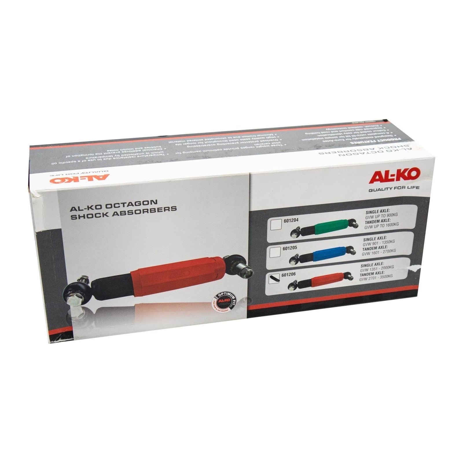 Al-Ko Octagon Shock Absorbers Red Single Axle 1800Kg Tandem 3500 Kg 601206