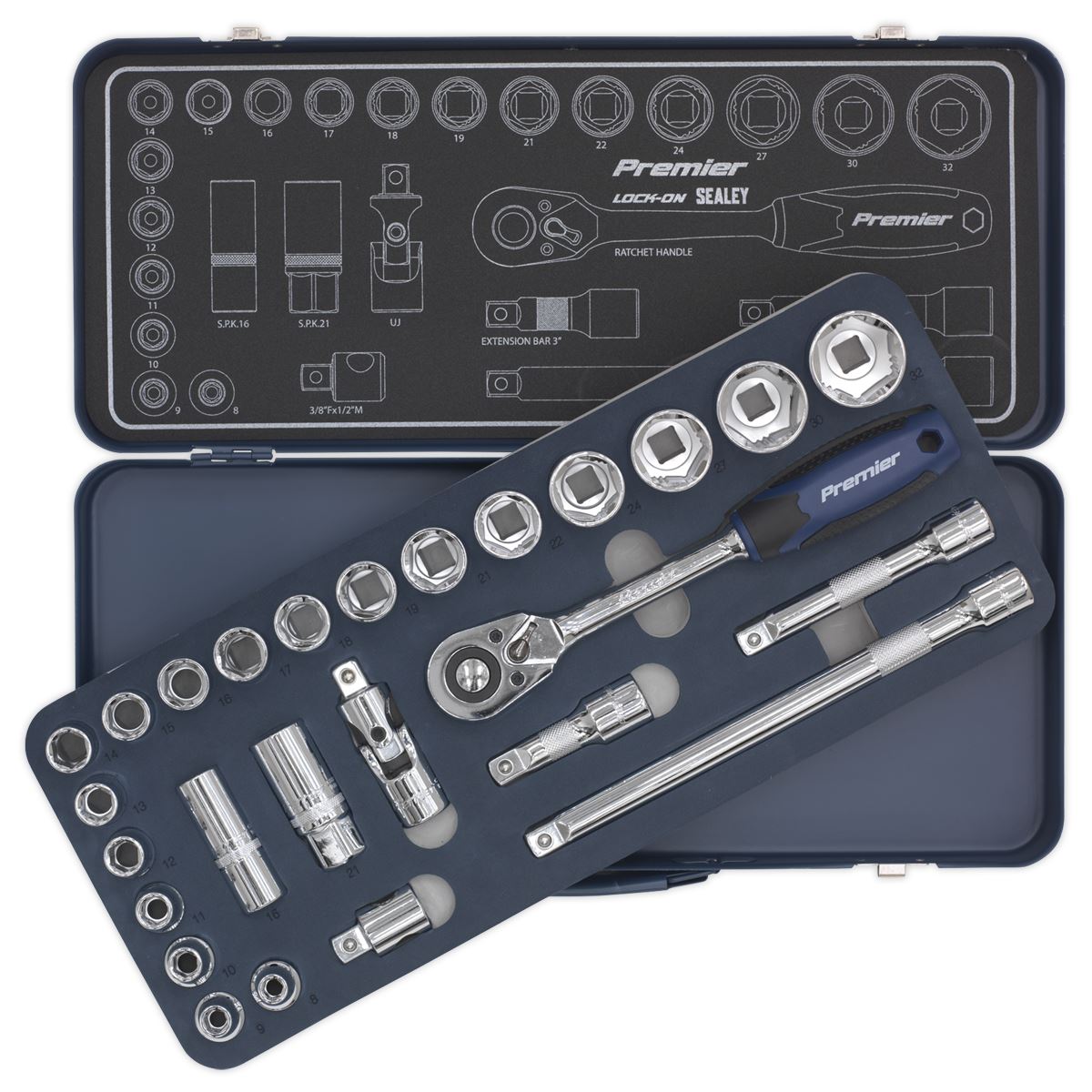 Socket Set 26Pc 1/2Inchsq Drive Lock-On 6Pt Metric