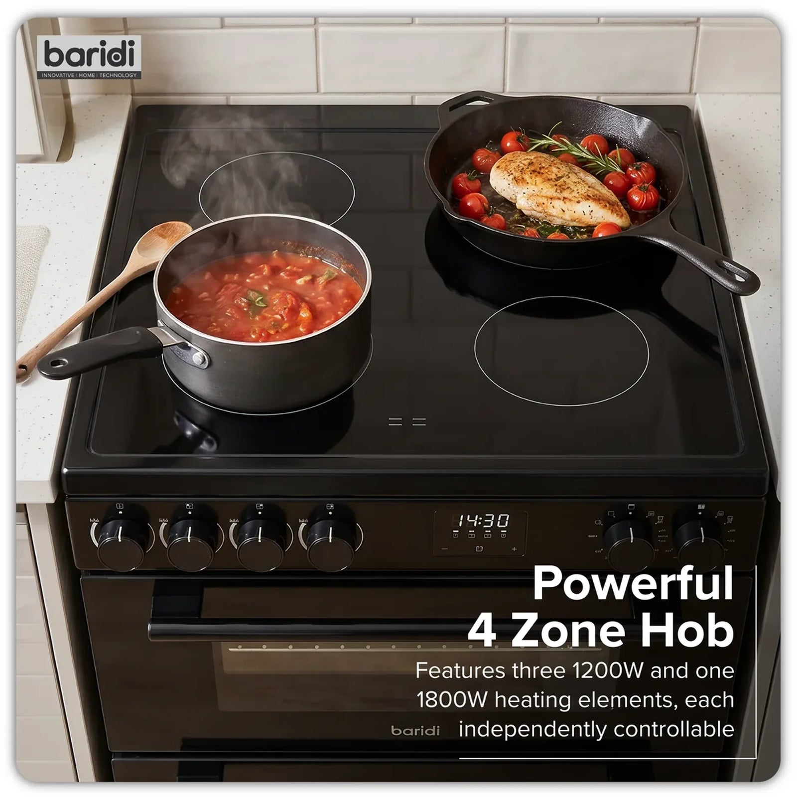 Baridi Freestanding Cooker DH429 60cm 99L Double Cavity - Black
