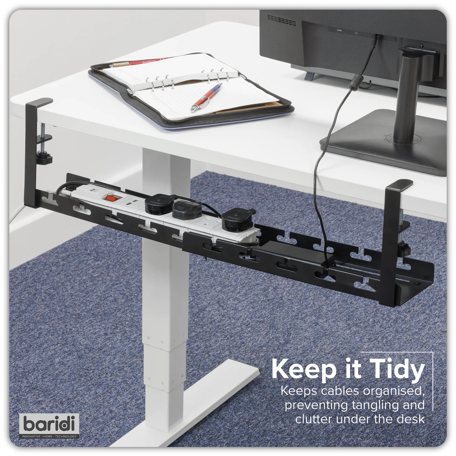 Dellonda Cable Management Tray Extendable 435/730mm - Black