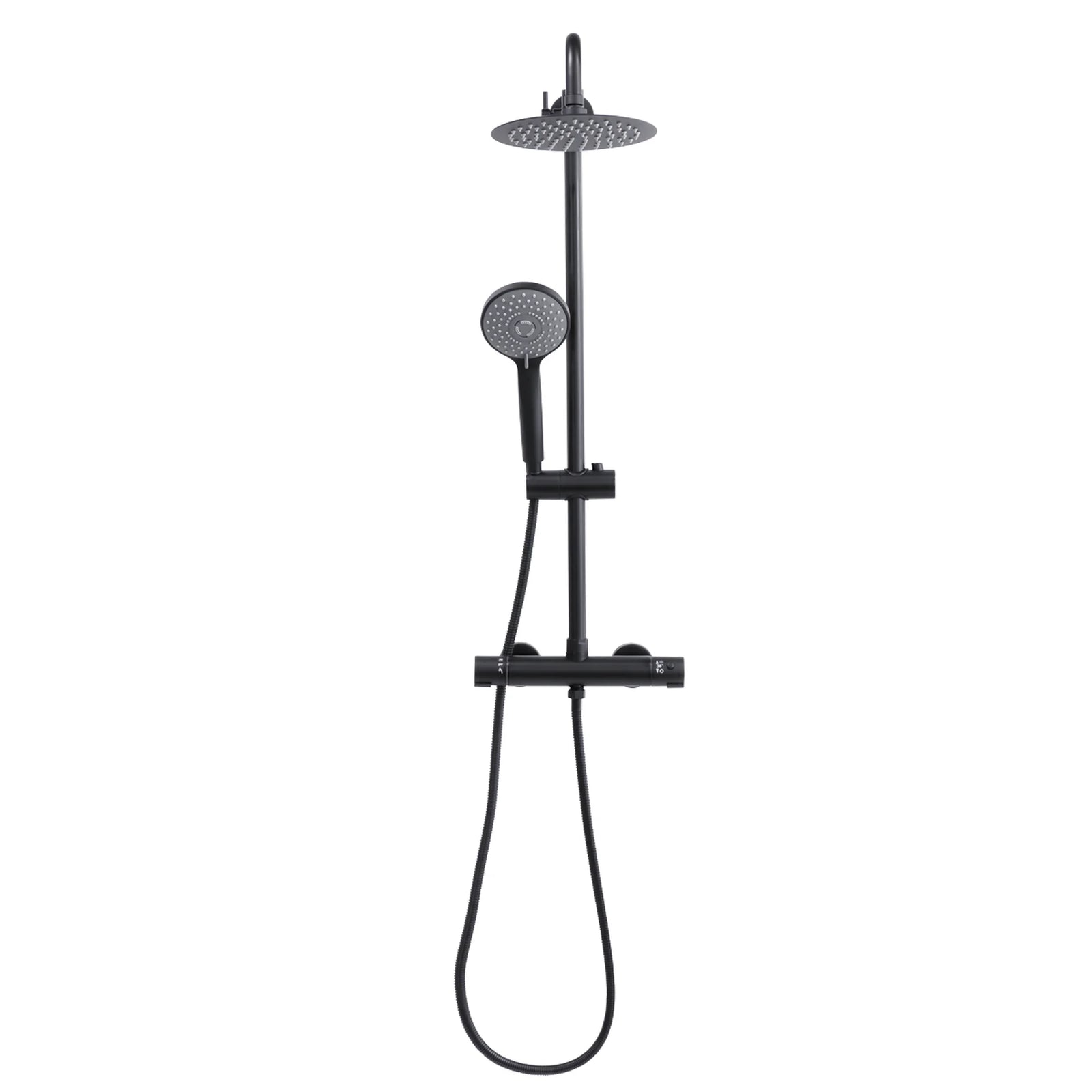 Baridi Thermostatic Shower Mixer Set 20cm Round Head Adjustable Rail