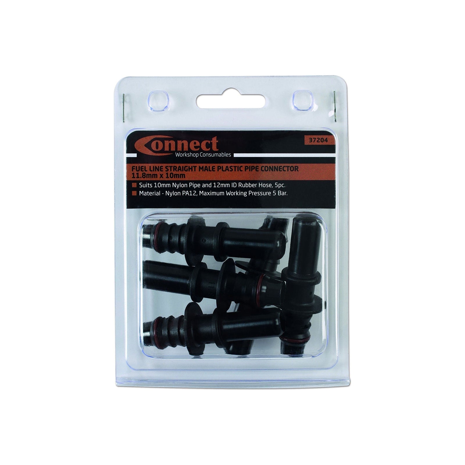 Connect Straight Male Plastic Pipe Connector 11.8 x 10mm 5pc 37204