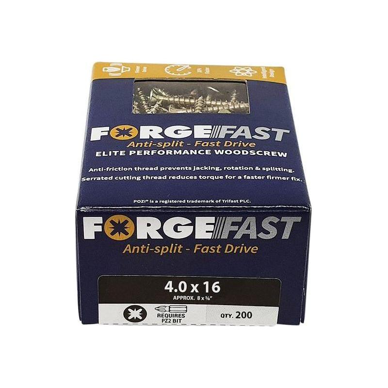 Forgefix ForgeFast Pozi Compatible Elite Performance Wood Screw ZY 4.0 x 16mm Box 200