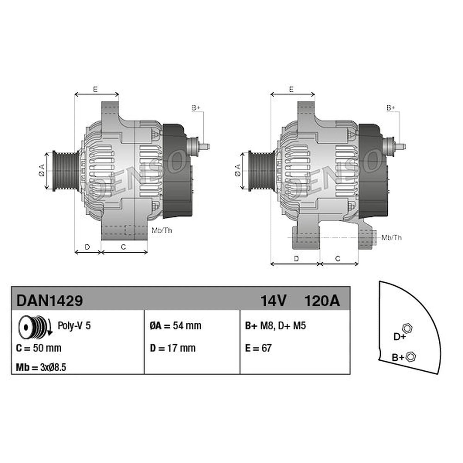 Denso Car Alternator 12V DAN1429