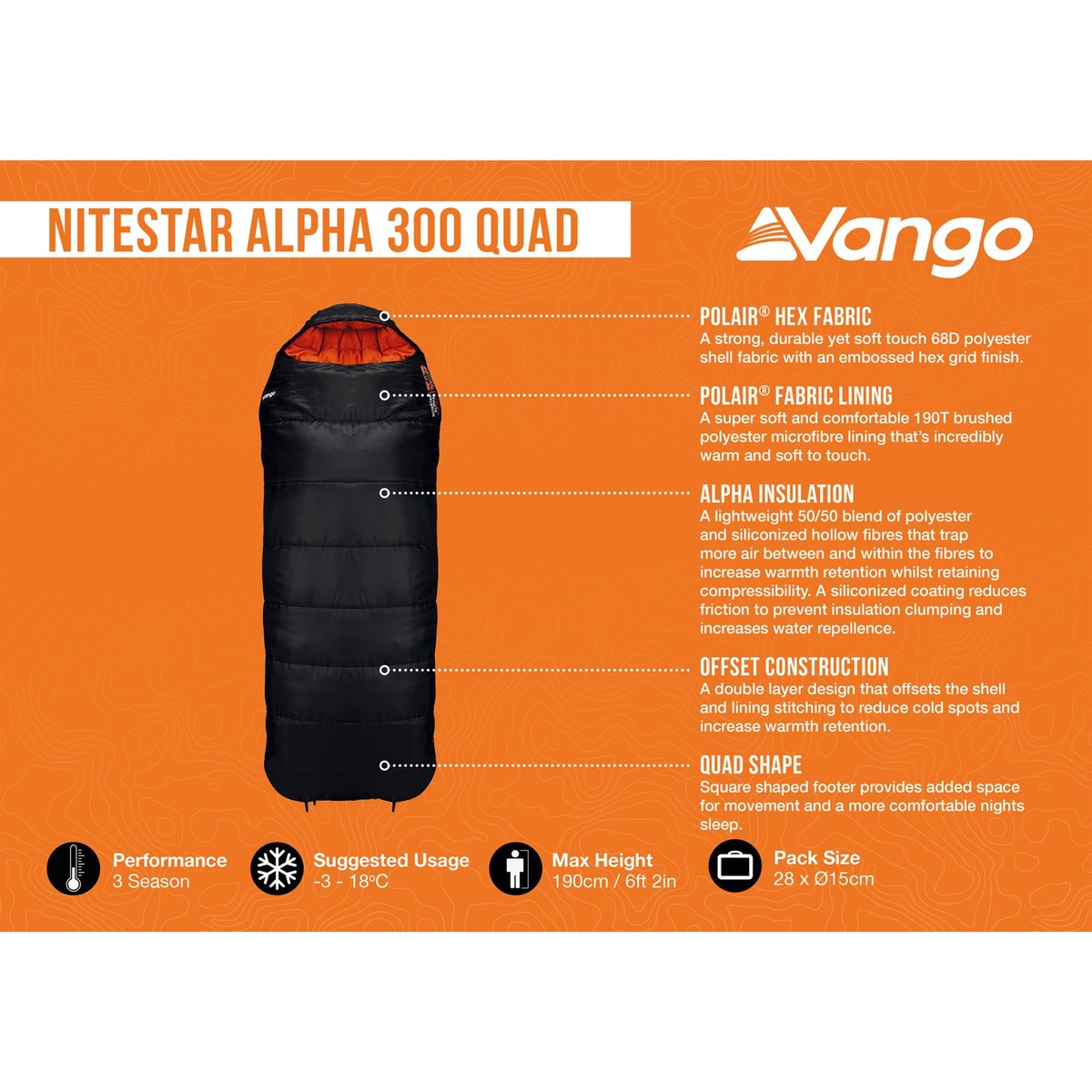 Vango Nitestar Alpha 300 Quad Pirate Black Single Sleeping Bag