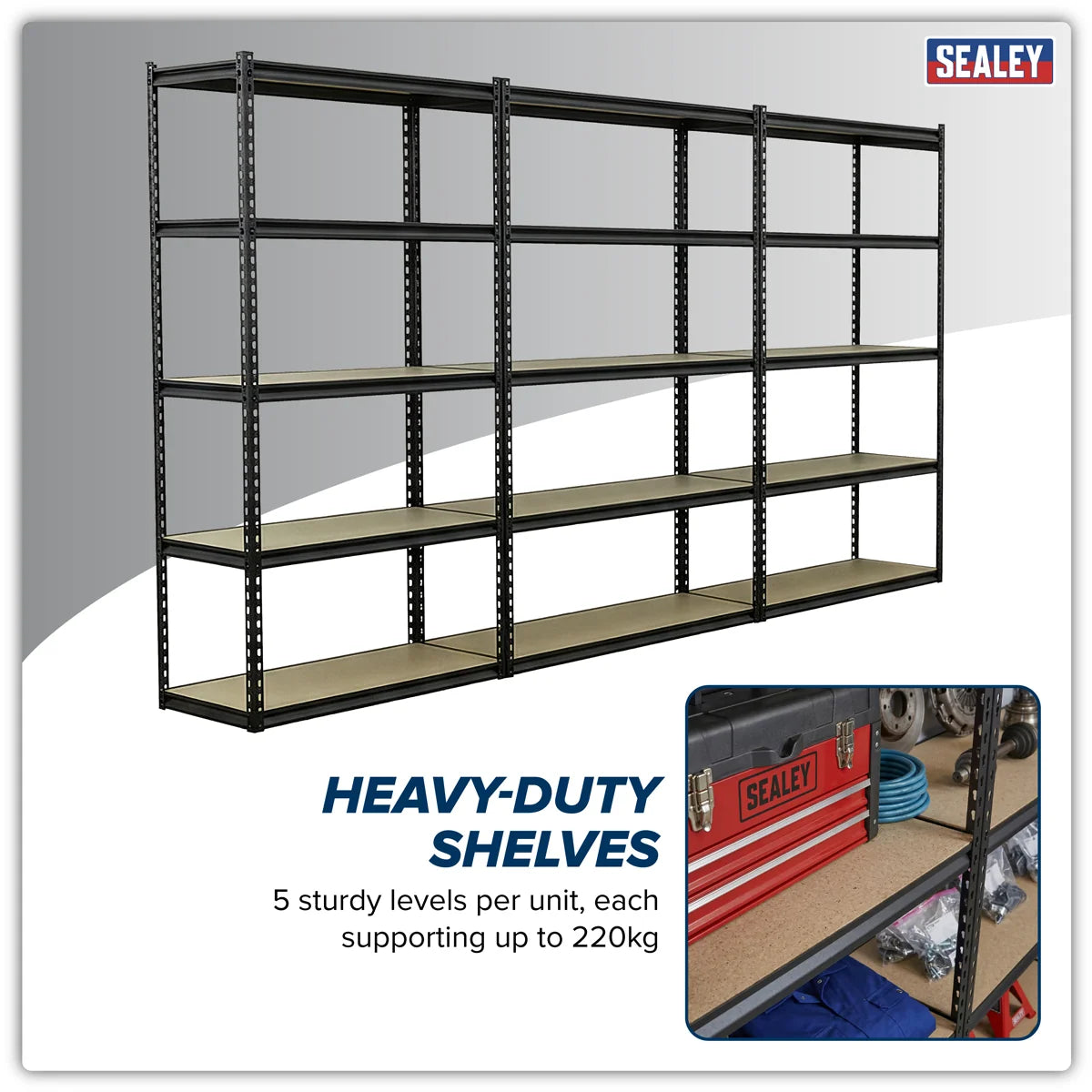 Sealey Racking Unit 5 Shelves 220kg Capacity Per Level Set of 3