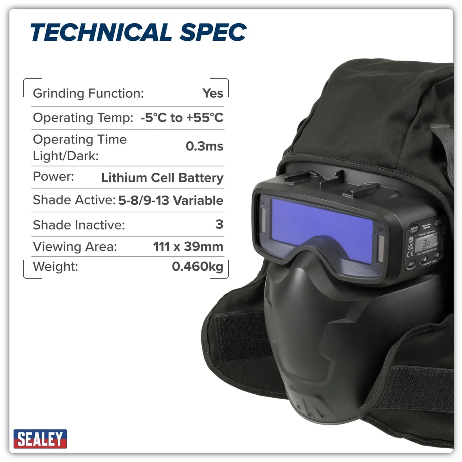 Sealey Auto Darkening Welding Goggles Shade 9-13, 111x39mm Viewing Area