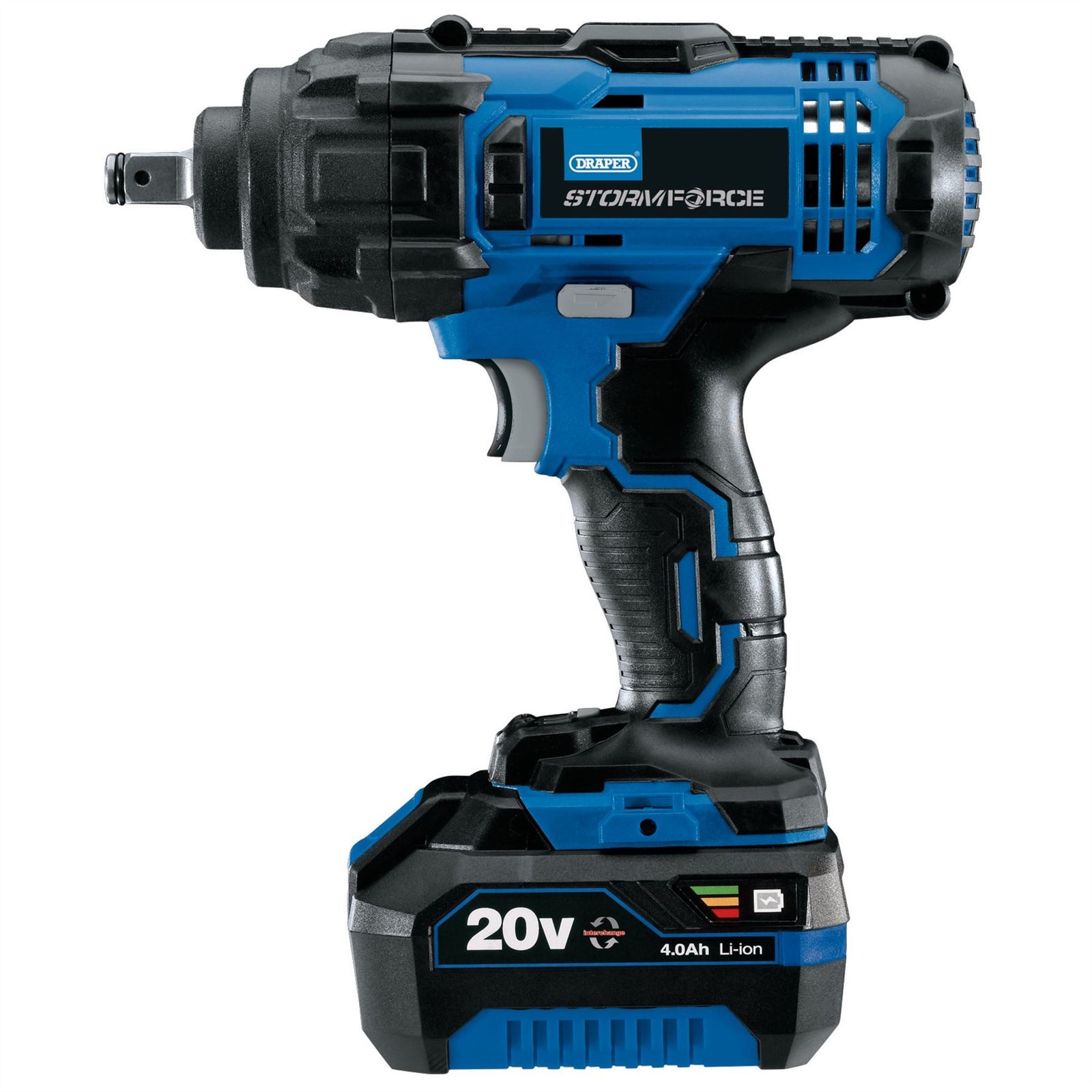 Draper Storm Force 20V Mid-Torque Impact Wrench, 1/2" Sq. Dr., 400Nm, 1 x 4.0Ah