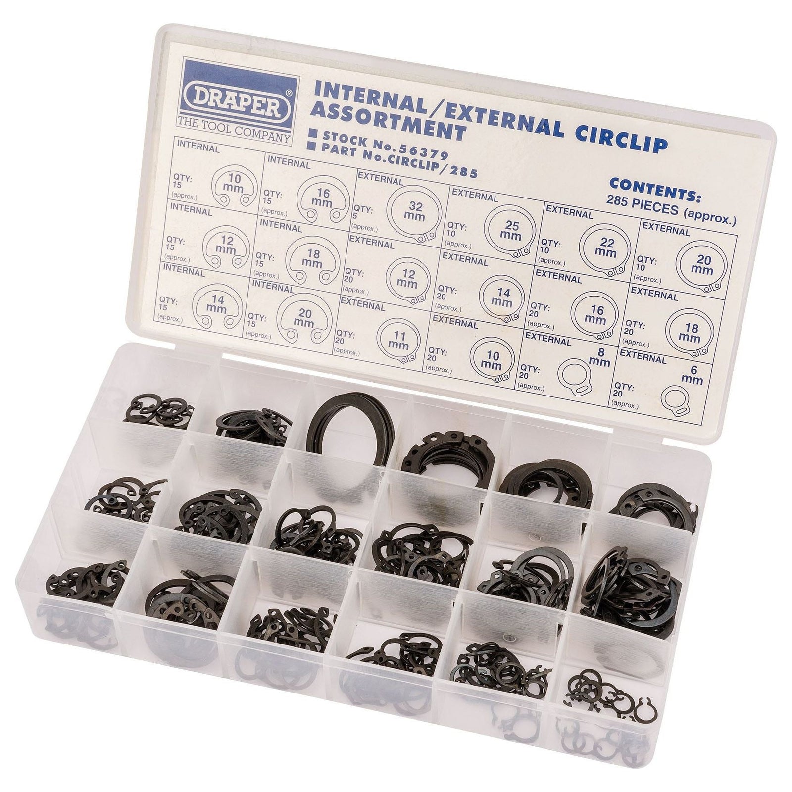 Draper 1x 285 Piece Internal and External Circlip Assortment Professional Tool