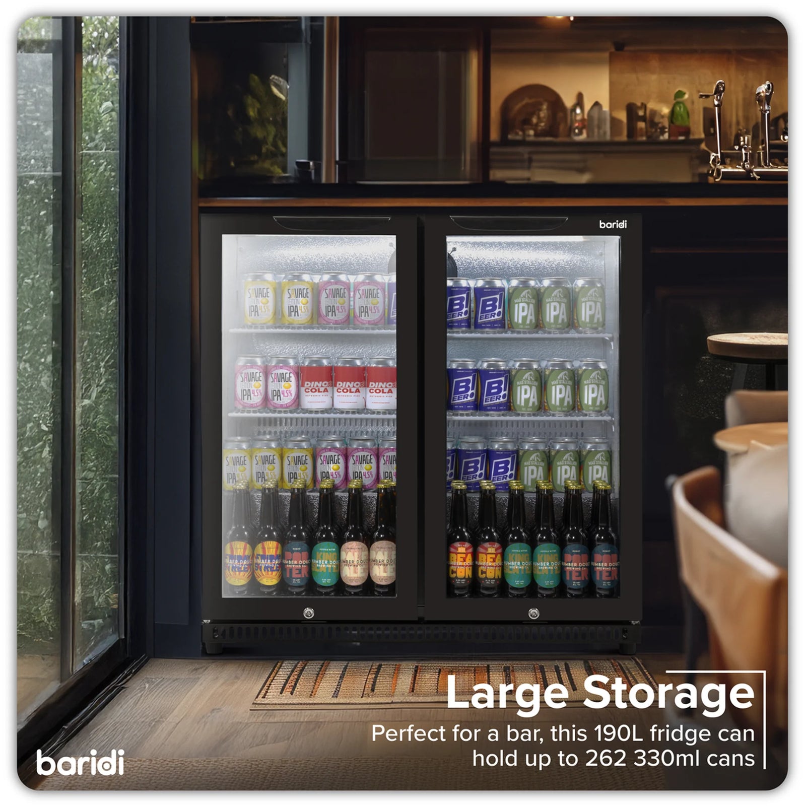 Baridi Back Bar Drinks Fridge DH272 190L Capacity - Black