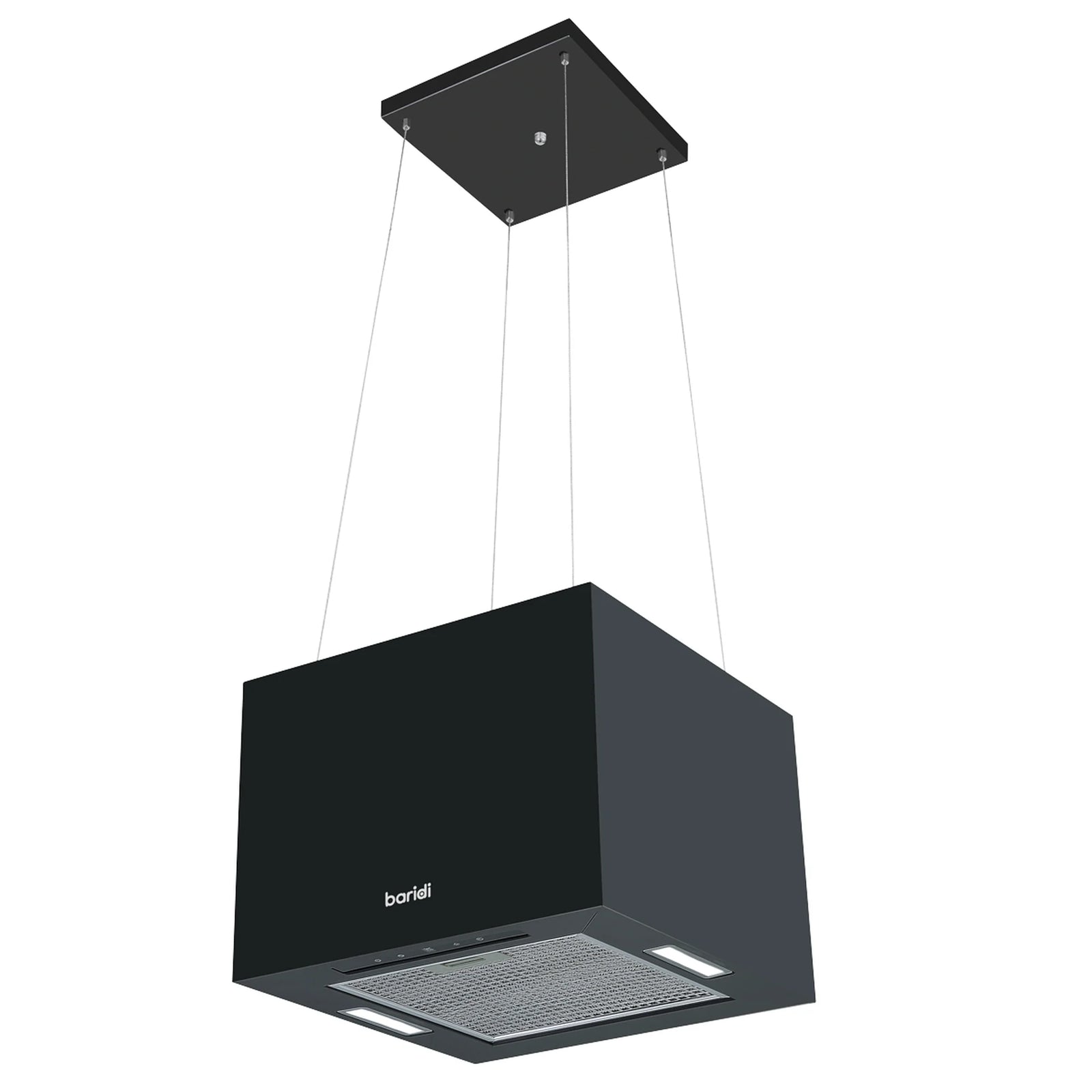 Baridi Square Island Cooker Hood 40cm - Black - 530m³/h