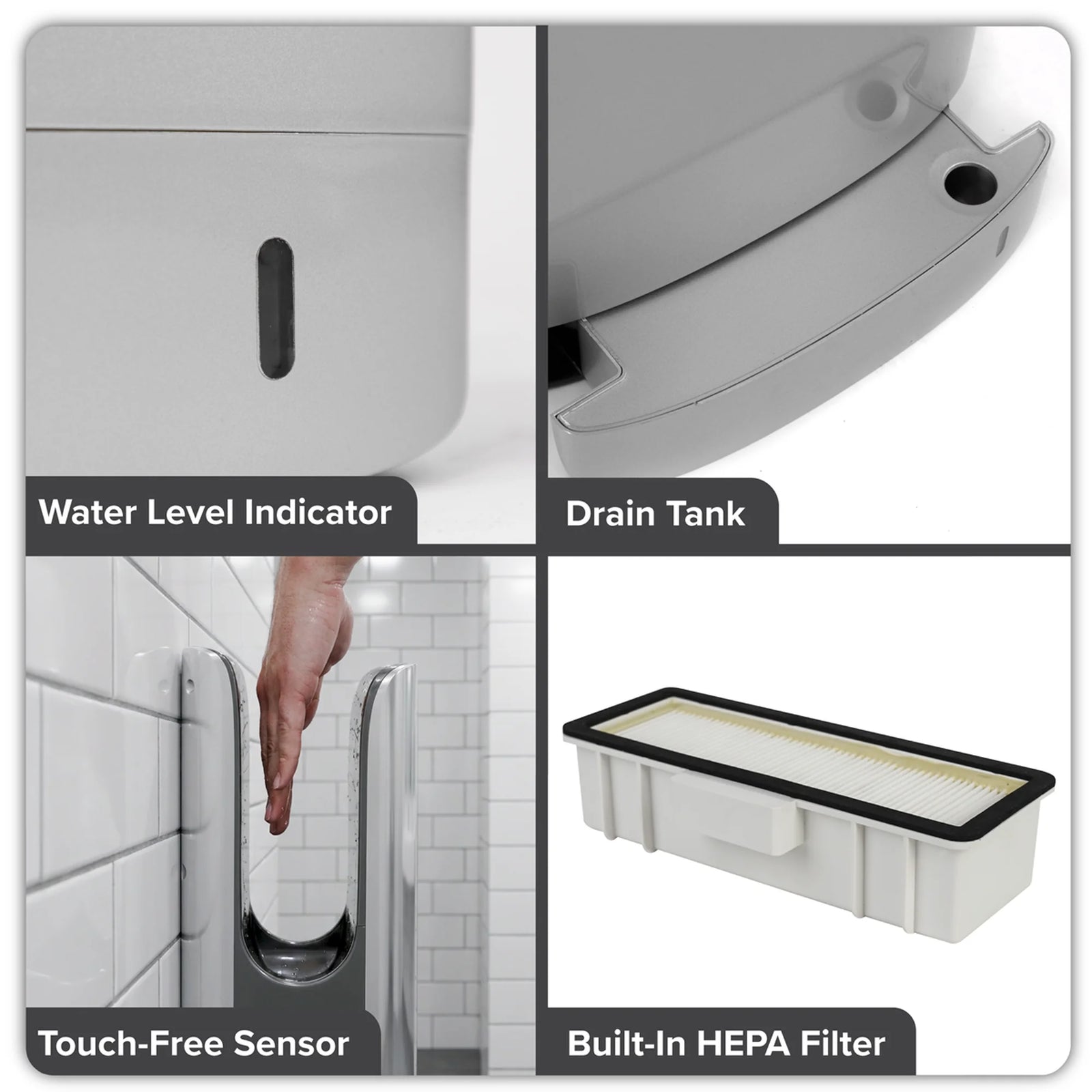 Baridi Hand Dryer DH150 1750W with HEPA Filter - Silver