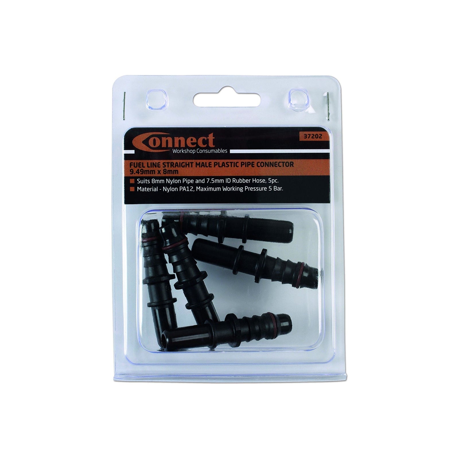 Connect Straight Male Plastic Pipe Connector 9.49 x 8mm 5pc 37202