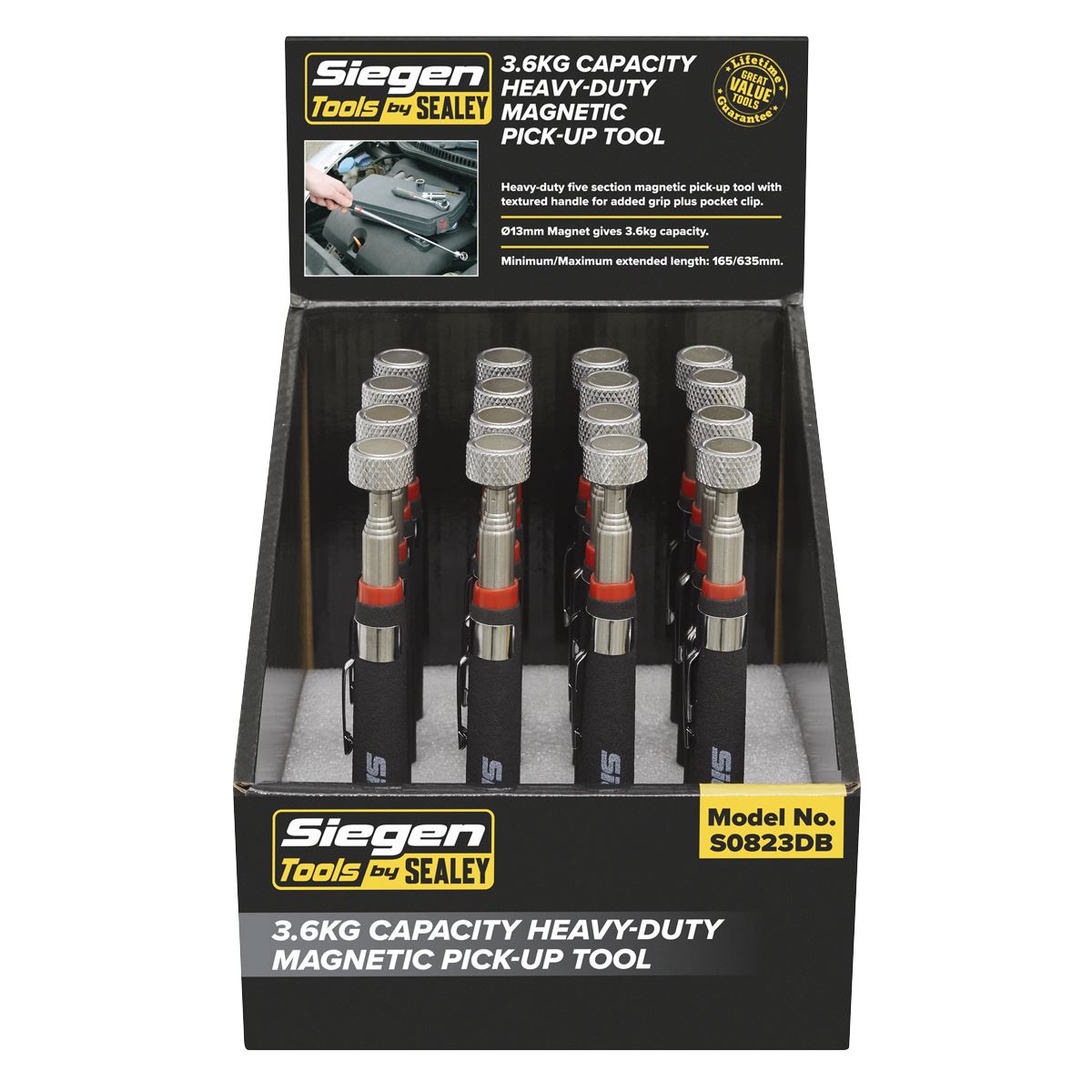 Seigen by Sealey Heavy-Duty Magnetic Pick-Up Tool 3.6kg Cap Display Box of 16