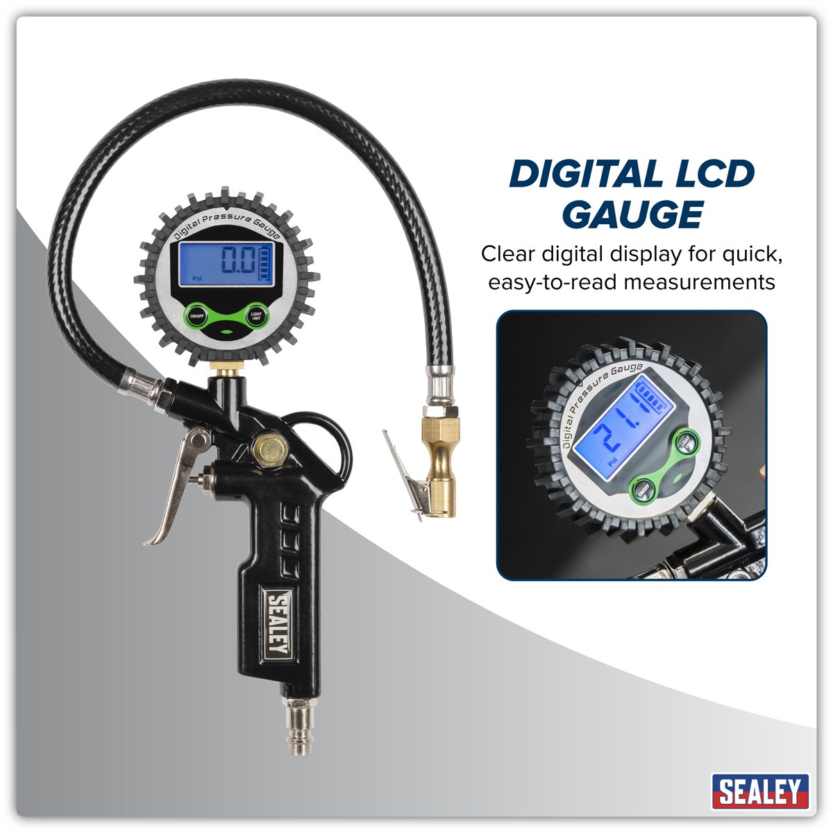Sealey Digital Tyre Inflator SA332D 12bar with Clip-On Connector