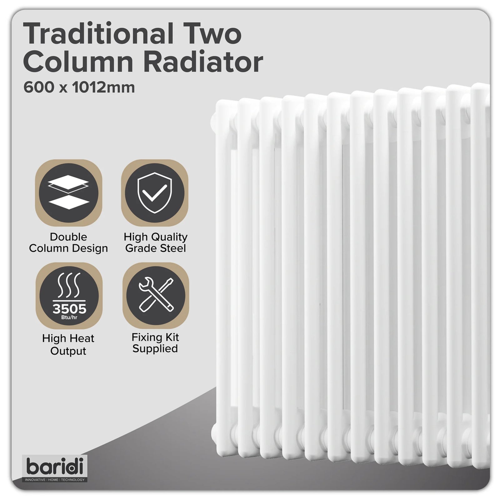 Baridi Horizontal Radiator DH369 600 x 1012mm White