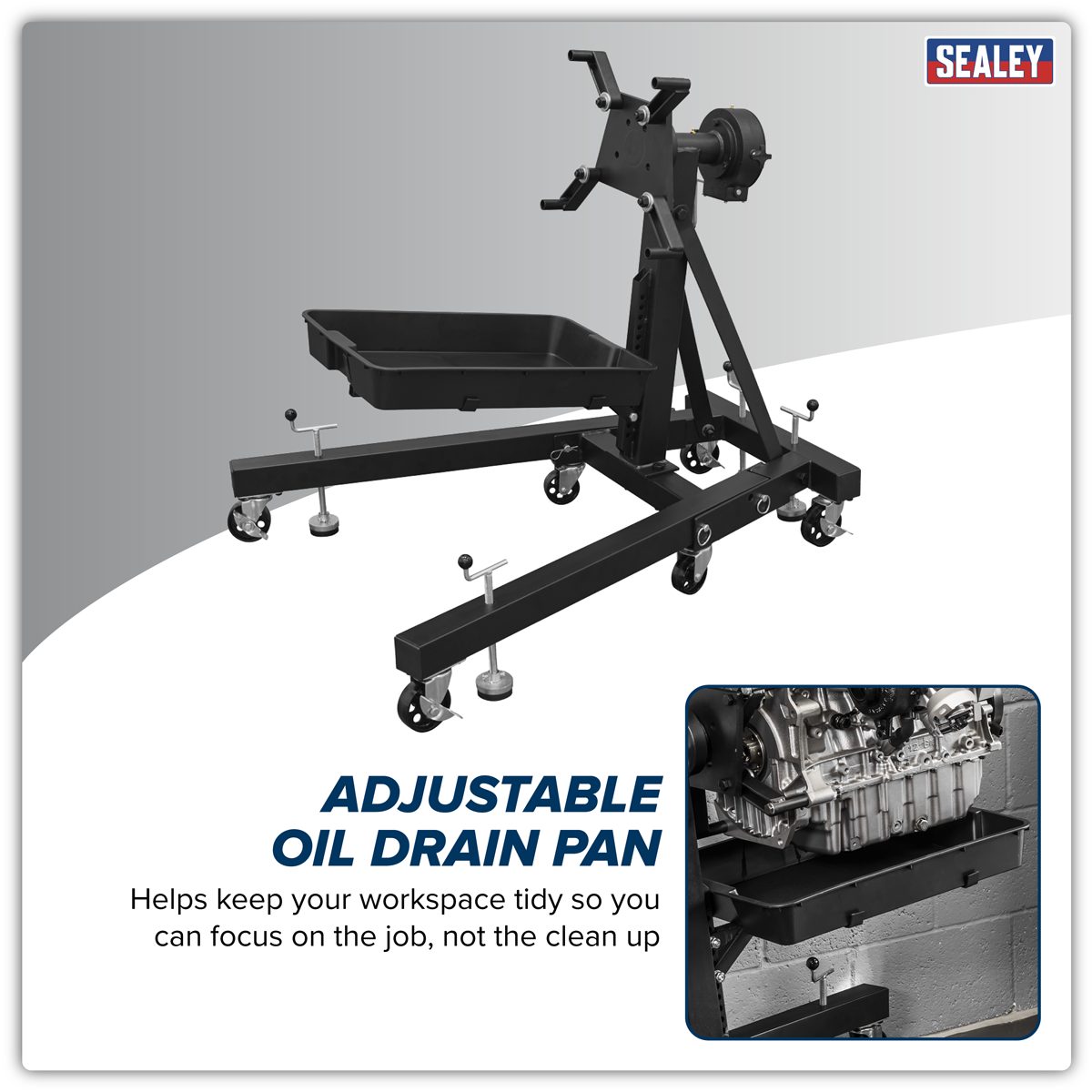 Sealey Viking Folding Engine Stand ES680DS 680kg Capacity with Drain Pan