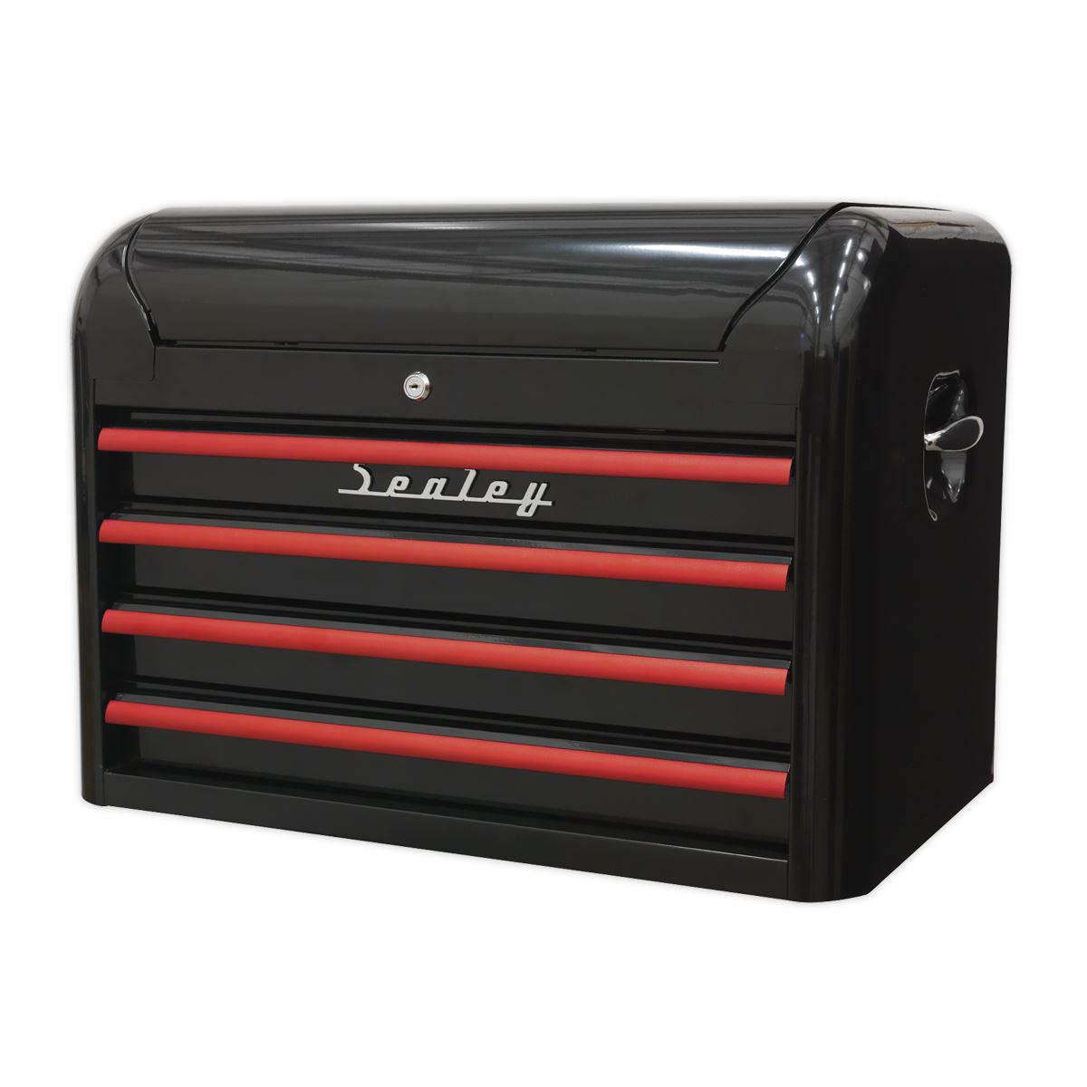Sealey Topchest 4 Drawer Retro Style Black with Red Anodised Drawer Pulls