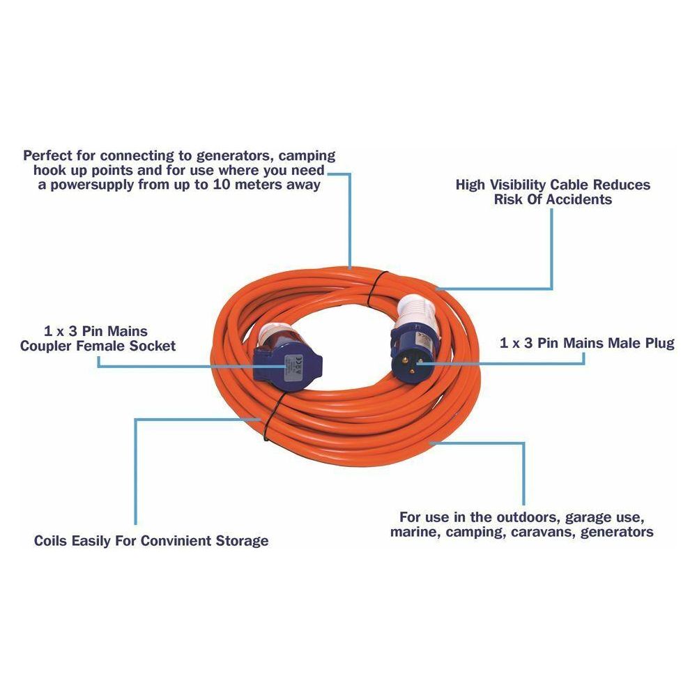 Streetwize 10m Caravan 230v Hook Up Cable Extension