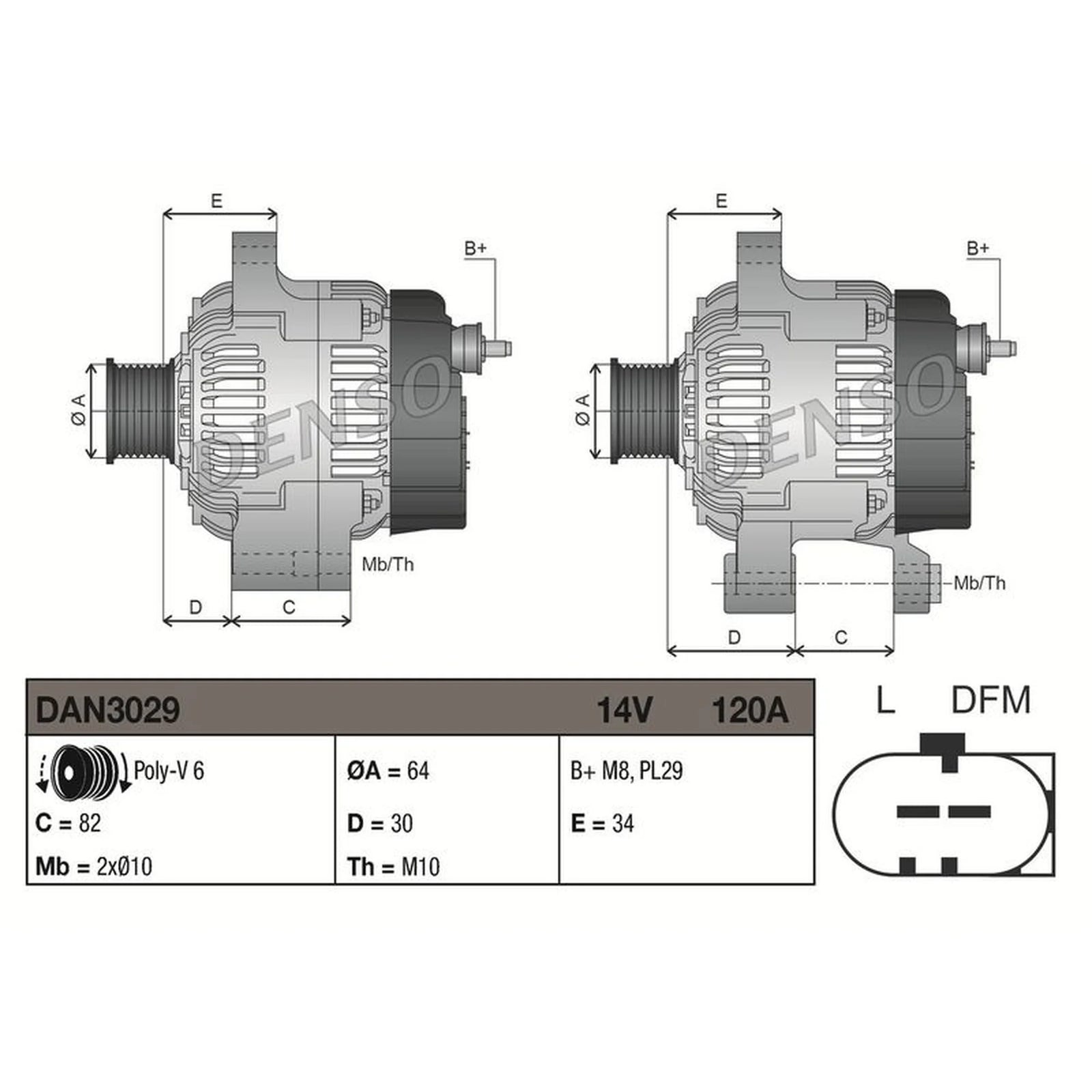 Denso Car Alternator 12V DAN3029