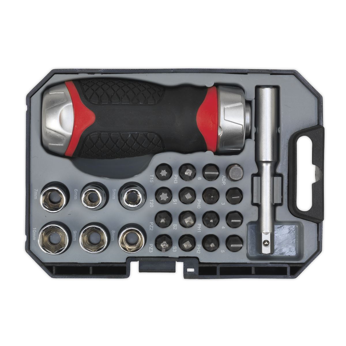 Sealey AK64906 24pc Stubby Fine Tooth Ratchet Screwdriver & Accessory