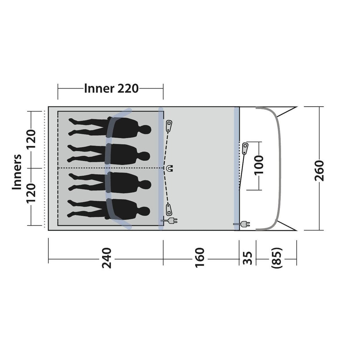 Outwell Monterey 4 Air 4 Berth Three Room Tunnel Tent