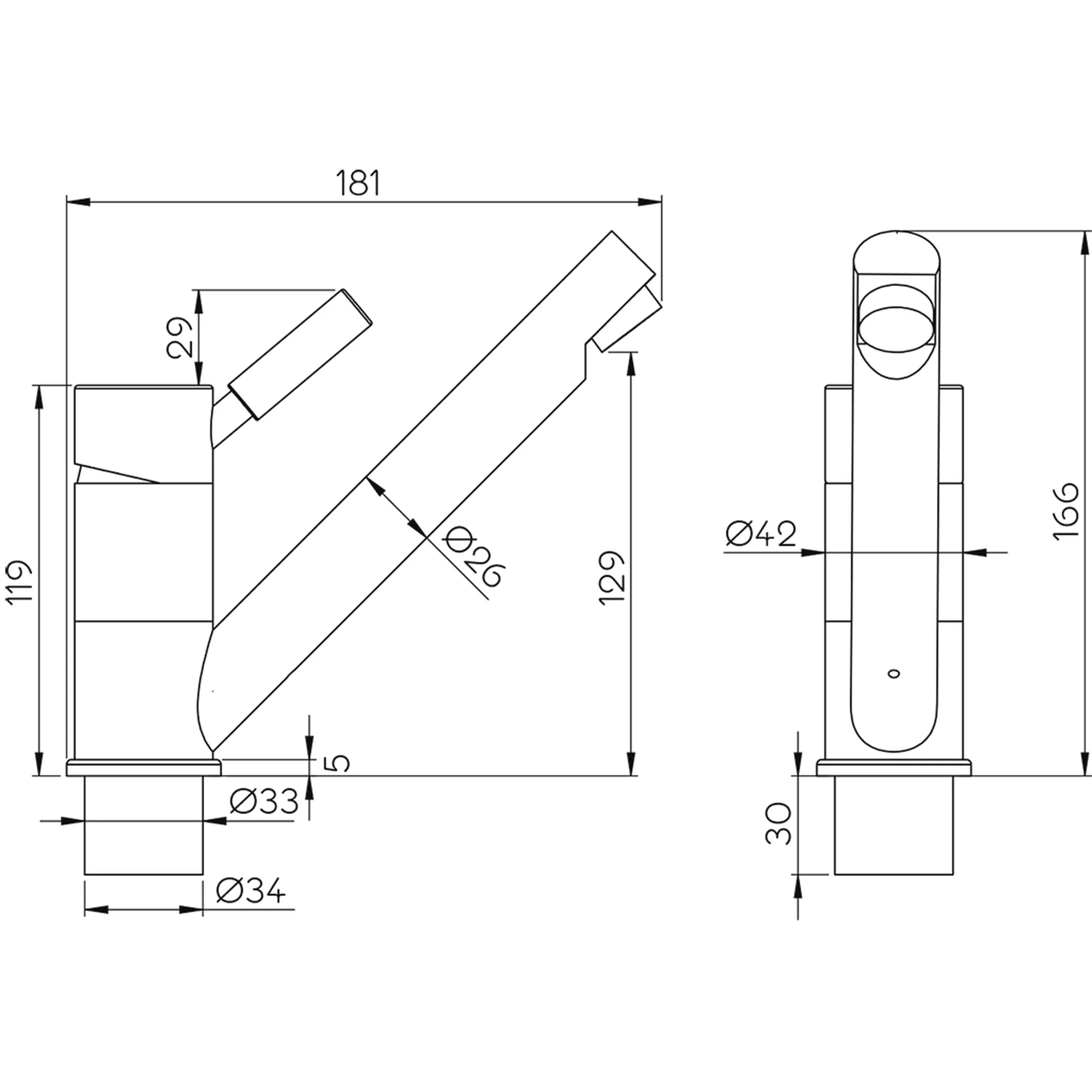 Reich Trend E Mixer Tap with 25cm UniQuick Pipe
