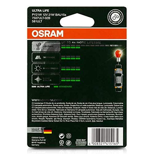 Osram ULTRA LIFE PY21W halogen signal lamp, turn indicator light, 7507ULT-02B, 1