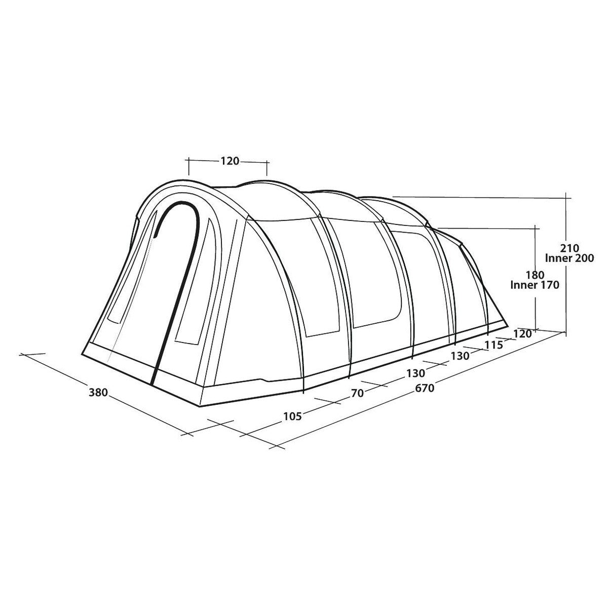 Outwell Edmonds 6 TC 6 Berth Four Room Tunnel Tent