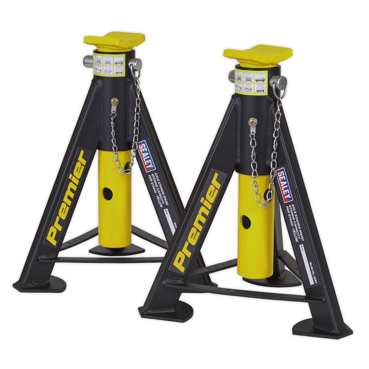 Sealey Axle Stands (Pair) 6tonne Capacity per Stand - Yellow AS6Y