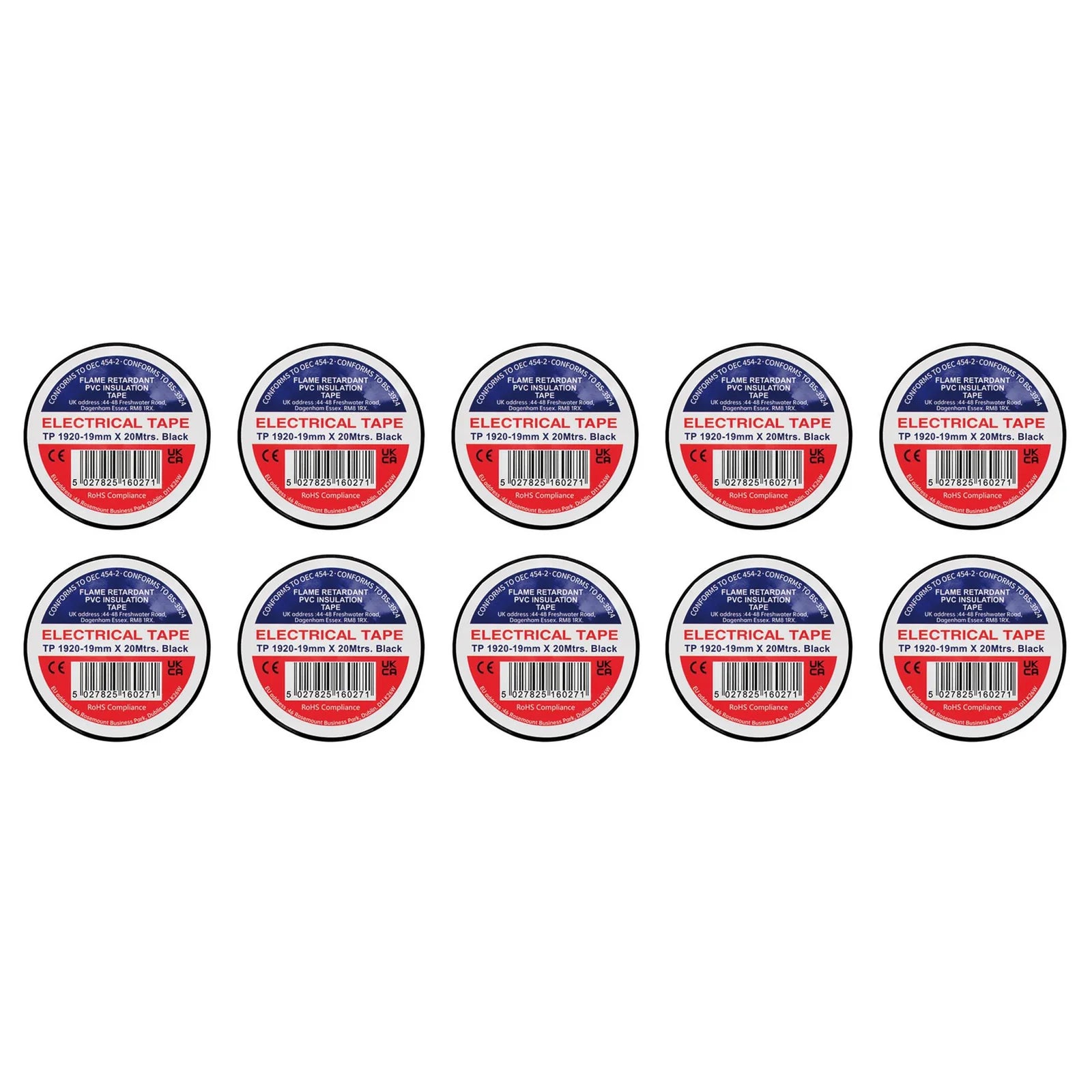 Non-Branded Black PVC Electrical Insulation Tape, 19mm x 20m (Pack of 10)