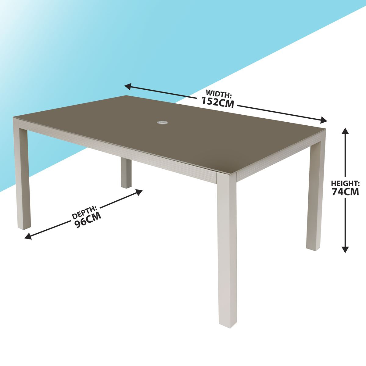 Dellonda  Aluminium Garden Dining Table with Tempered Glass & Parasol Hole