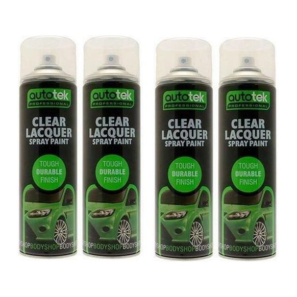 4x AUTOTEK Clear Lacquer 500ML Spray Paint GLOSS HIGH COVERAGE CLEAR LACQUER