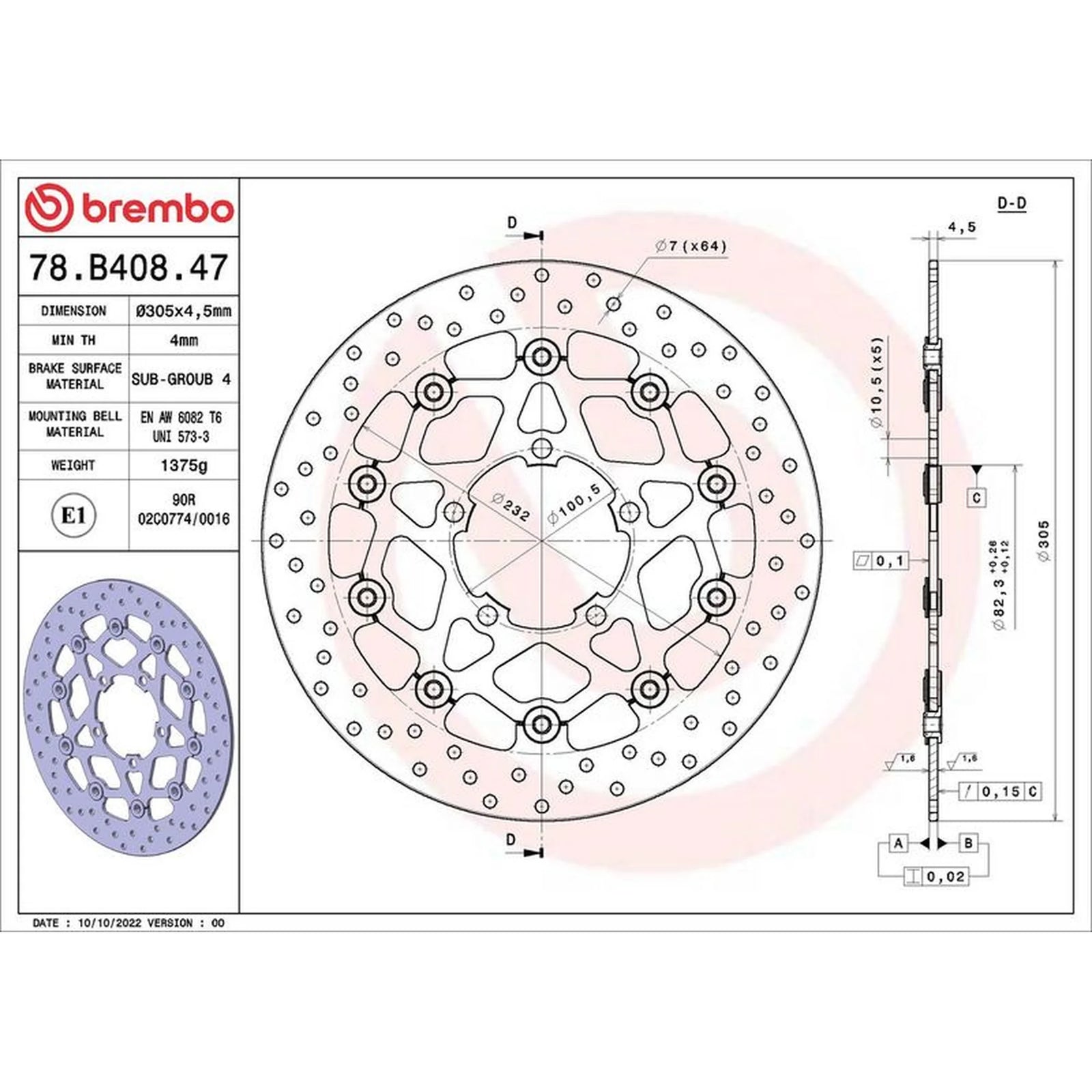 Brembo 2 x Floating Front Brake Disc Brake Discs 78B40847
