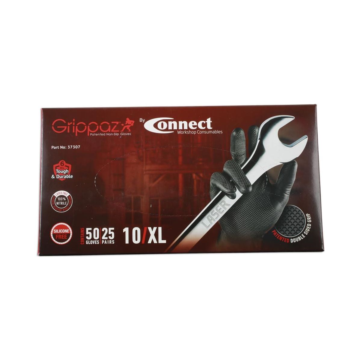 Connect Grippaz XLarge Black Nitrile Gloves Box 50pc/25 Pairs 37307