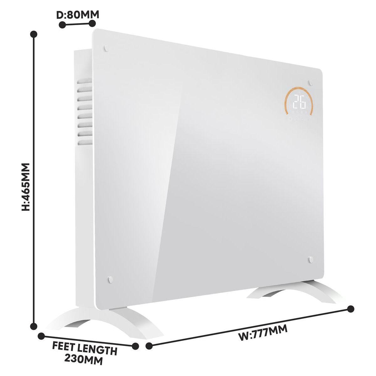 Baridi 2000W Electric Glass Panel Heater with 24/7 Timer, Remote Control & Wi-Fi - White