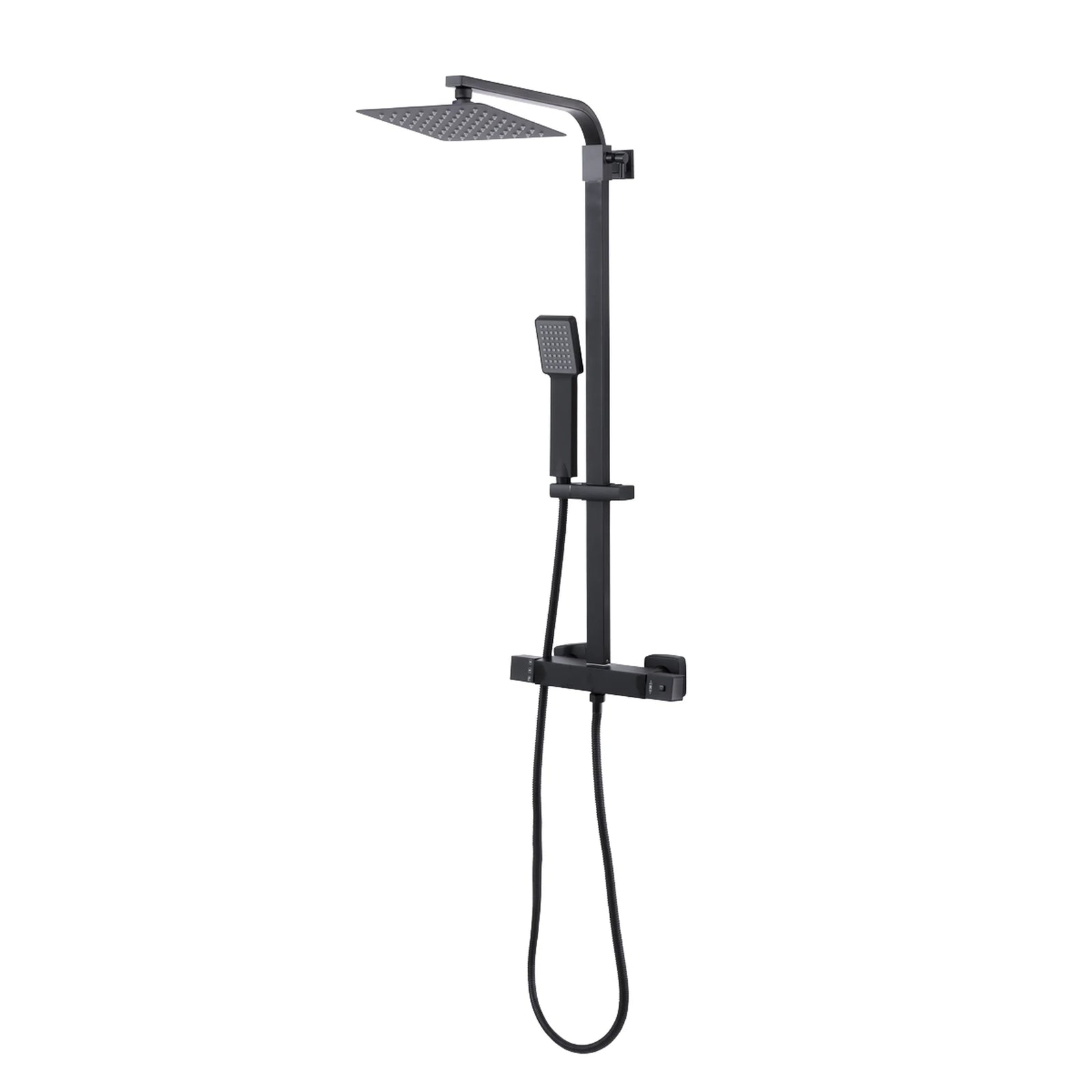 Baridi Thermostatic Shower Mixer Set 20x20cm Square Head Black