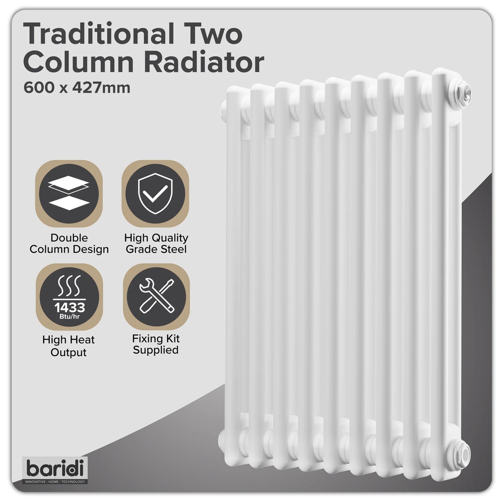 Baridi Horizontal Radiator DH366 600 x 427mm White