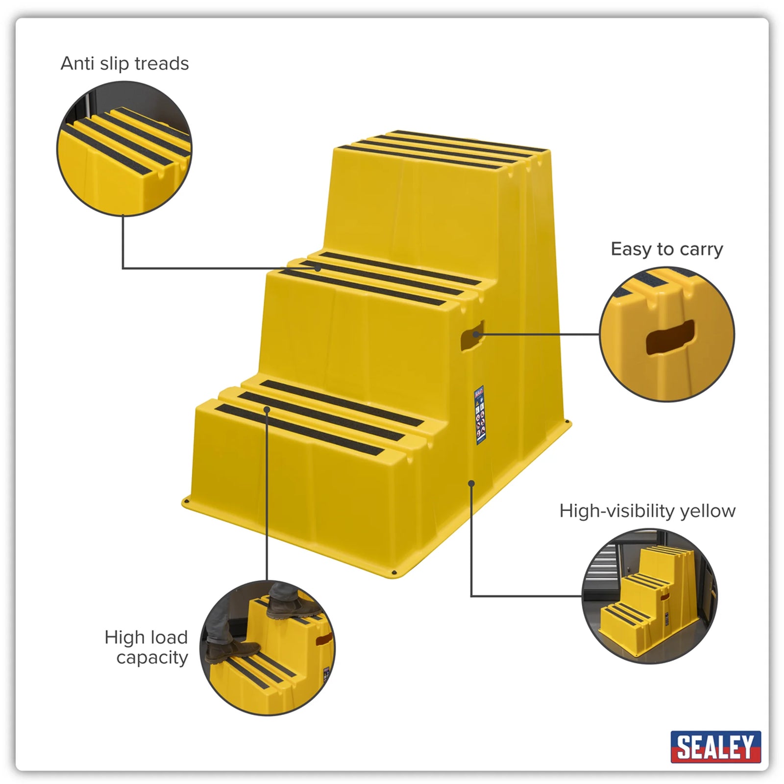 Sealey Heavy-Duty 3-Step Safety Steps 150kg Capacity Yellow
