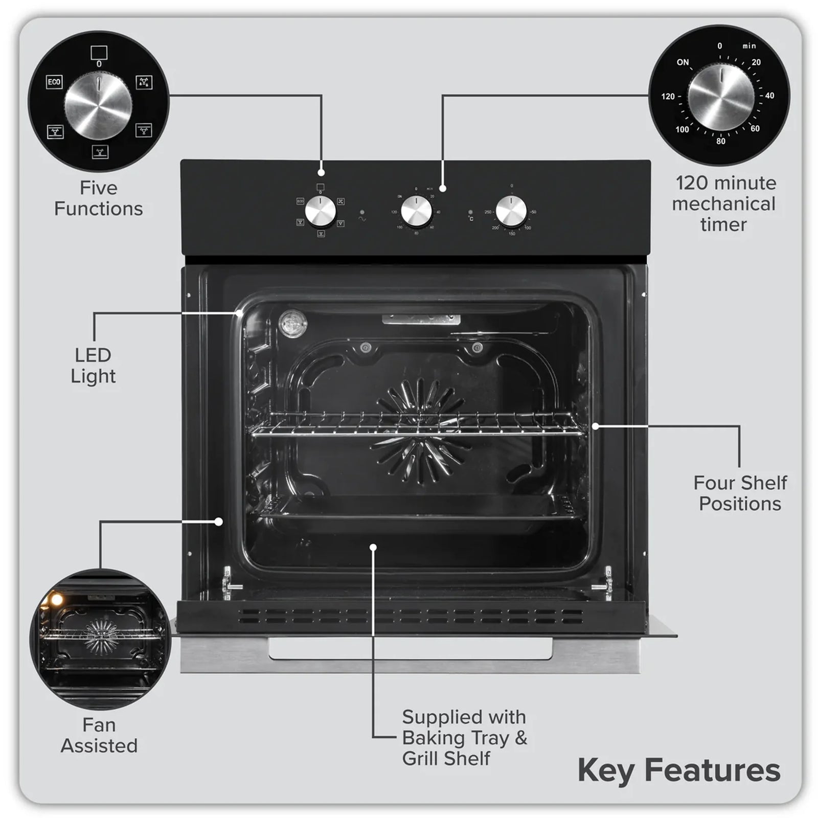 Baridi Built-In Oven DH110 55L Capacity Fan Assisted - Black