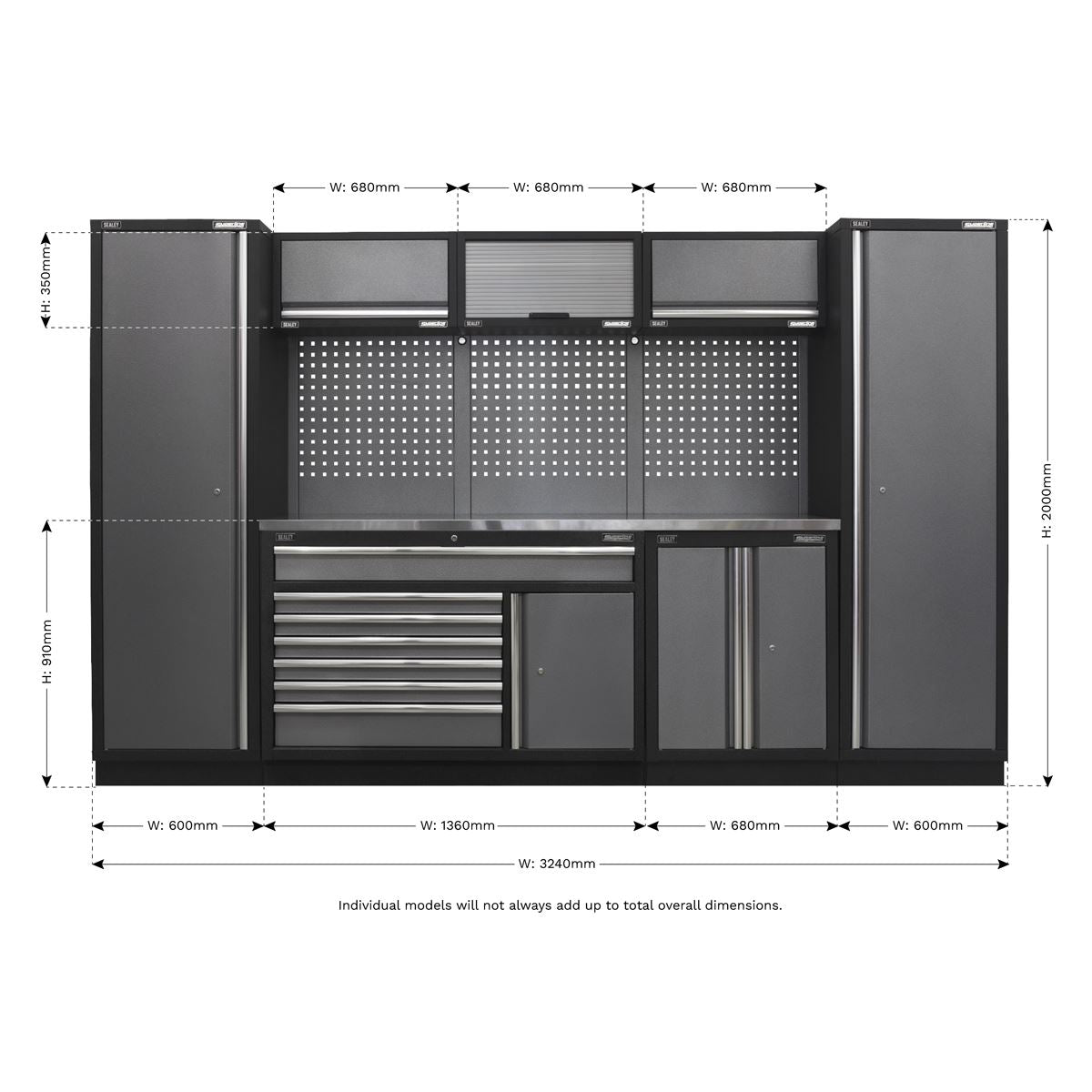 Sealey Superline Pro 3.24m Storage System Stainless Steel Worktop