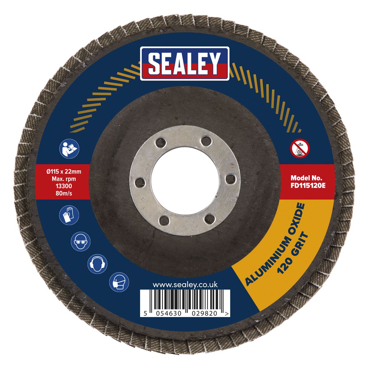 Sealey Flap Disc Aluminium Oxide115mm22mm Bore 120Grit FD115120E