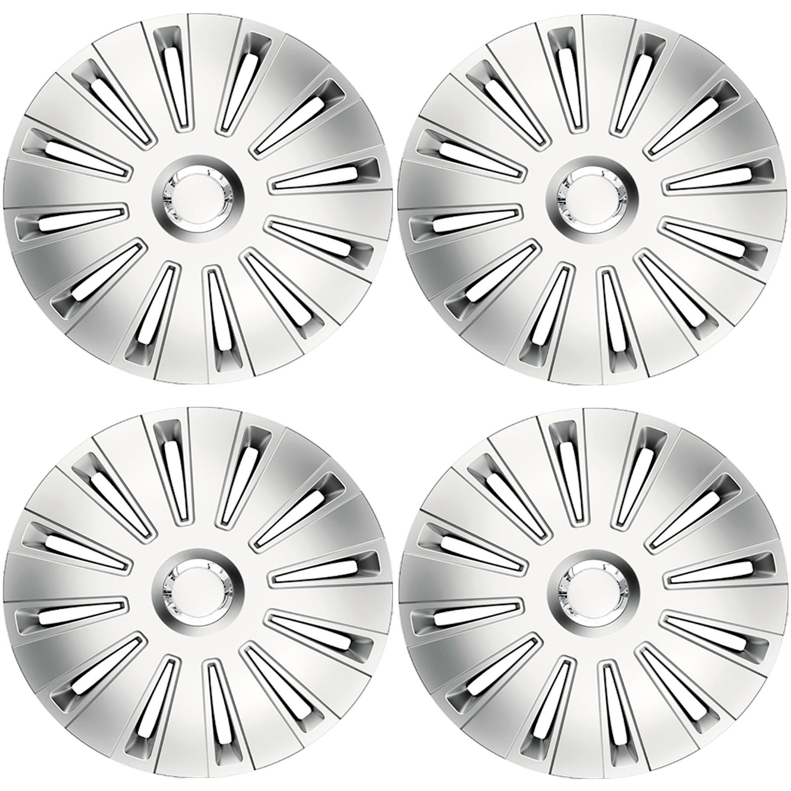 15" 4 x Alloy Look Grey & Silver Multi-Spoke Wheel Trims Hub Caps Covers