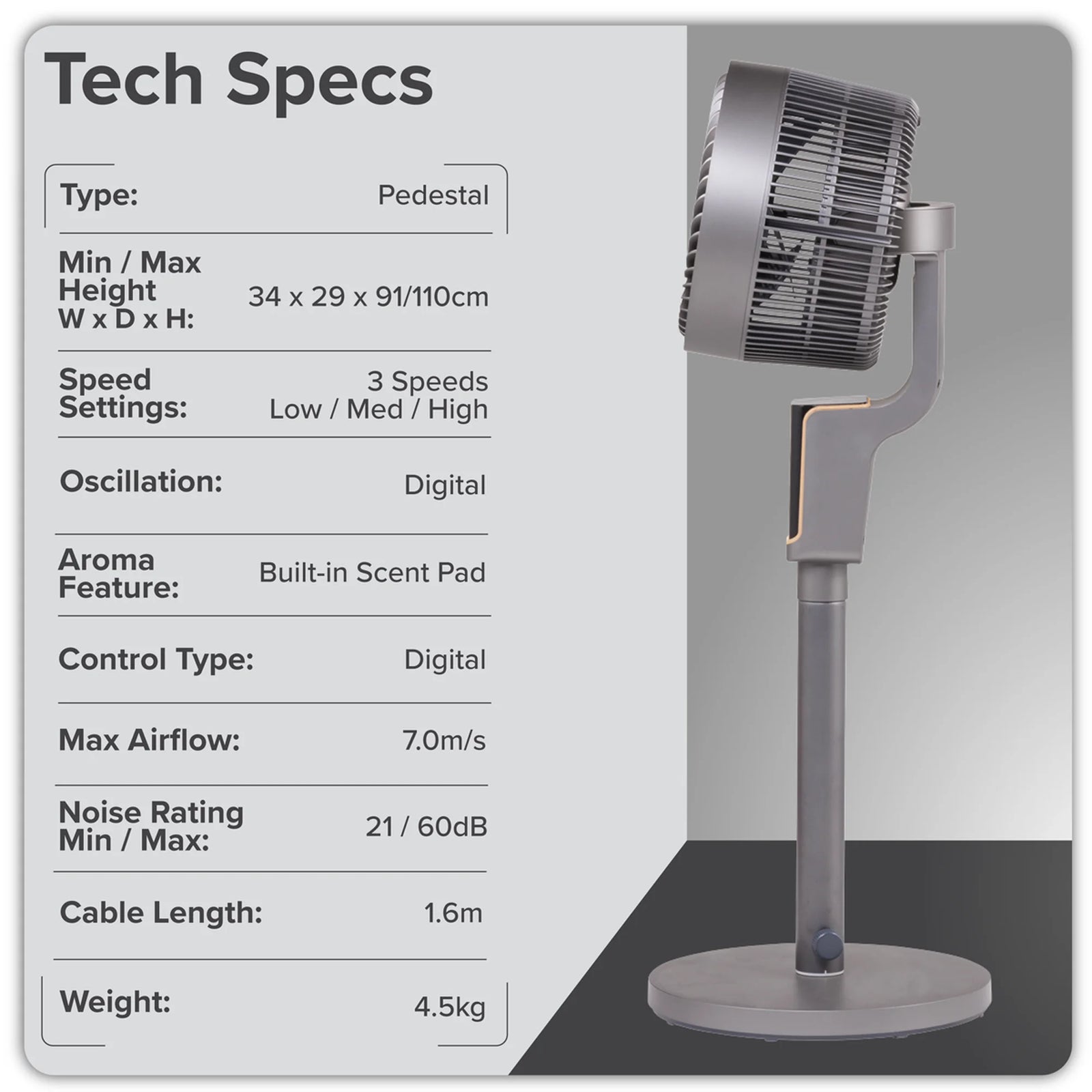 Baridi 12" Pedestal Fan DH141 70W with Remote Control