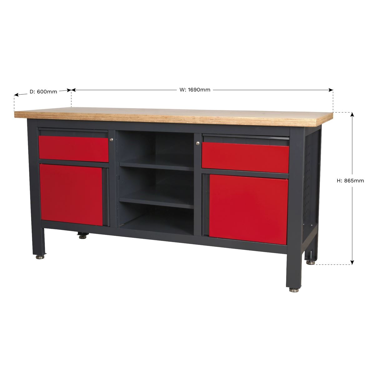 Sealey Workstation with 2 Drawers 2 Cupboards & Open Storage AP1905A
