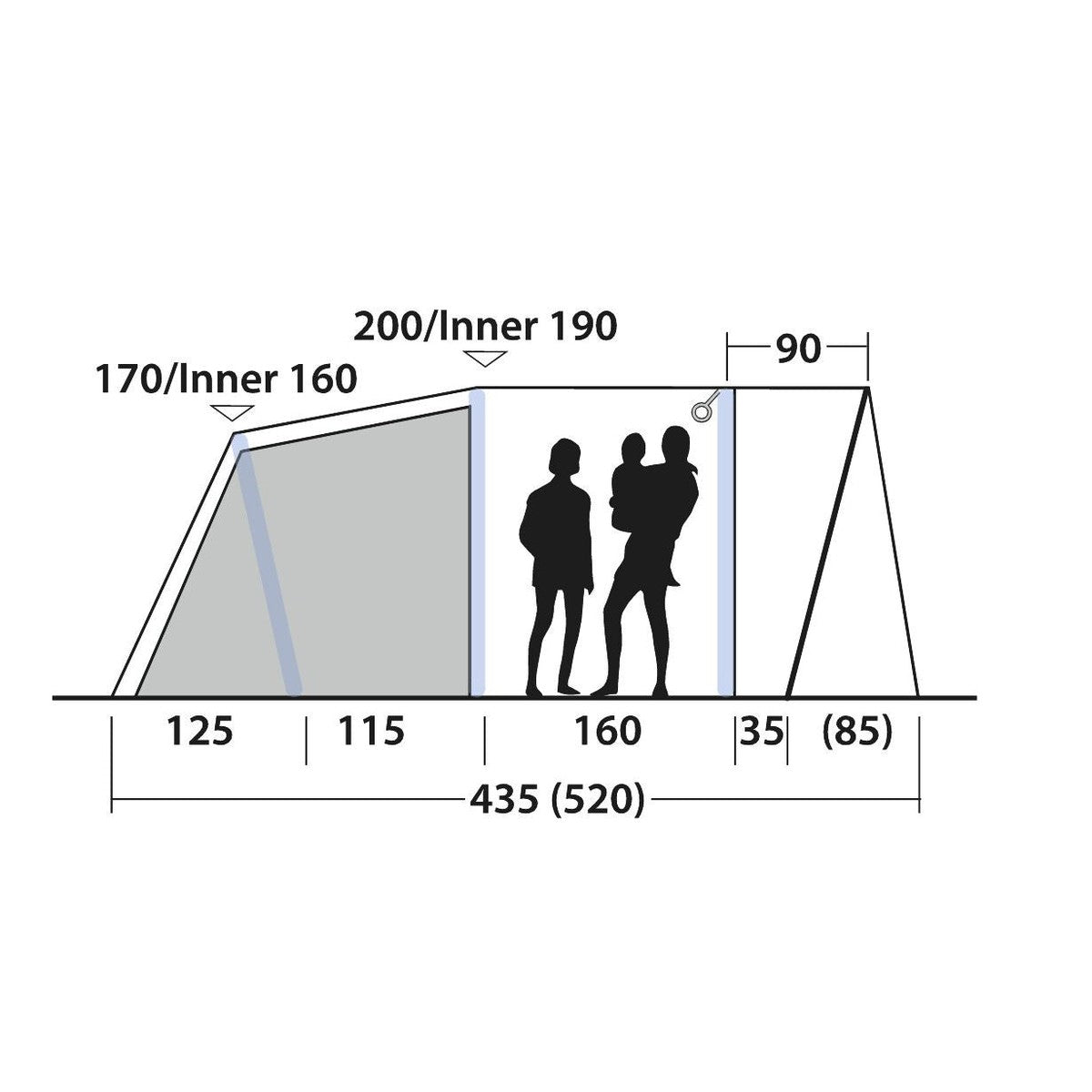 Outwell Monterey 4 Air 4 Berth Three Room Tunnel Tent
